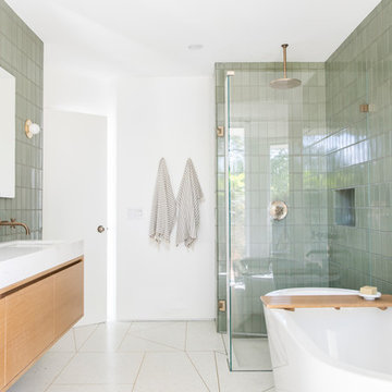 Mandy Moore: Green Bathroom Tile Shower and Tub Wall