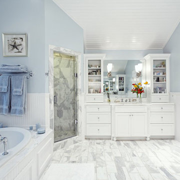 Marble and Blue Master Bath