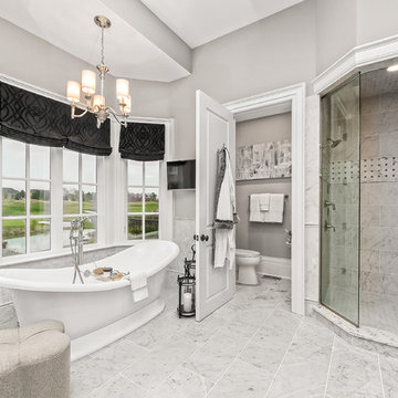 Marble and Porcelain Bathroom with Steam Shower Dublin Ohio