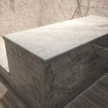 Marble bench seat prior to shower glass installation