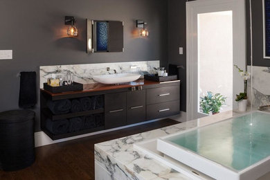 Mid-sized minimalist master marble floor tub/shower combo photo in Los Angeles