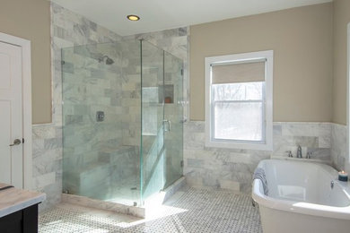 Bathroom - small contemporary brown tile and marble tile bathroom idea in DC Metro