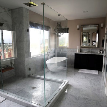 Marble Tile and Glass Shower