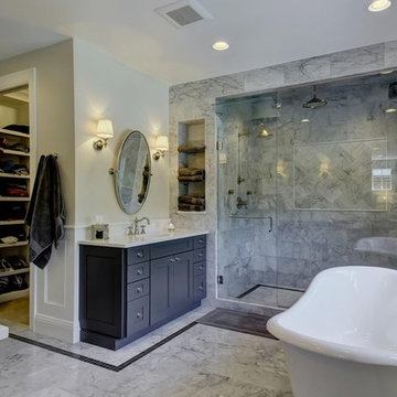 Marble Tile Master Bath with Spa Shower