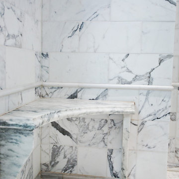 Marble Walk In Shower with Bench Seat St. Louis, MO