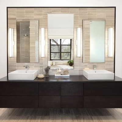 Inspiration for a contemporary bathroom remodel in Austin with a vessel sink