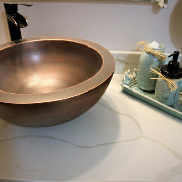 Master & Guest Bath Remodel with Calacatta Quartz and Copper Vessel Sink