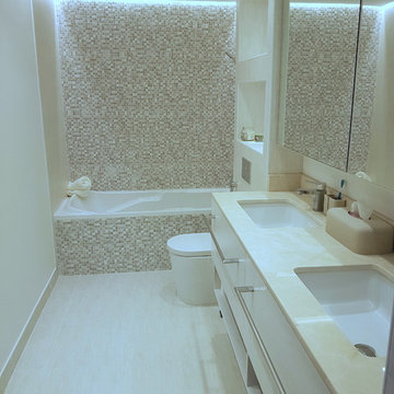 Master and powder room remodelling - modern white and brown