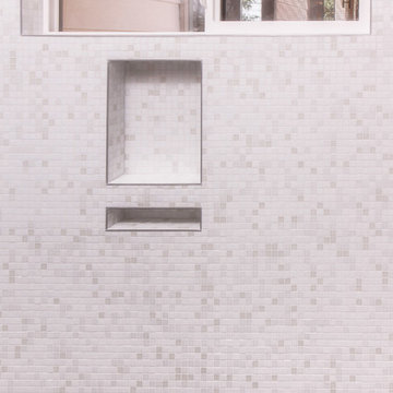 Master Bath curbless glass tile shower