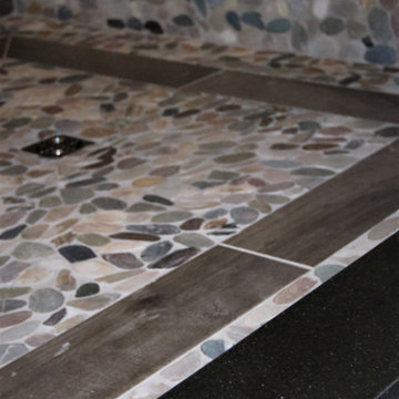 Master Bath Remodel with Wood Tile Planking and Pebble Mosaic Flooring