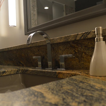 Master Bath Room honed leathered granite vanity top detail