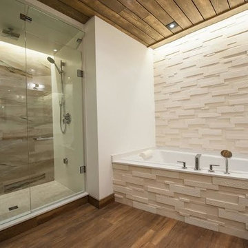 Master Bath, Steam Shower, Stone Accent Wall, Wood Ceiling