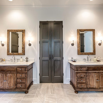 Master Bath - Transitional White Marble Kitchen | Waterfall