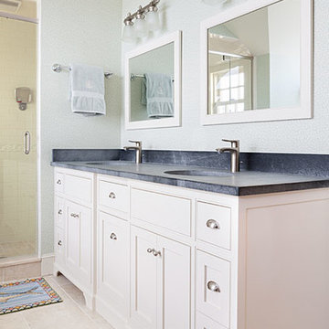Master bath vanity with Barroca soapstone counters