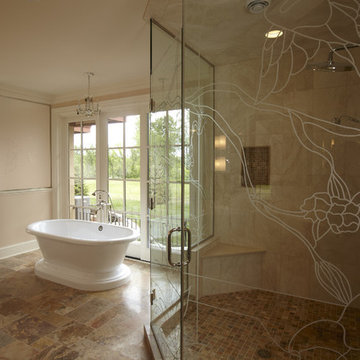 Master Bath with Custom Etched Glass SHower