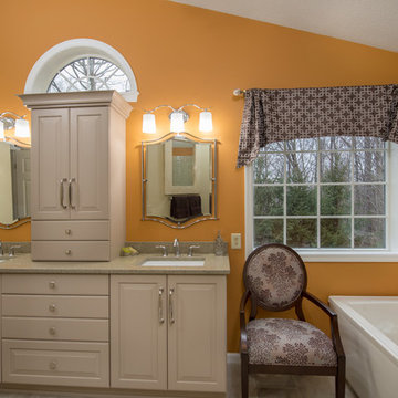 Master Bath with Custom Vanity and tiled shower