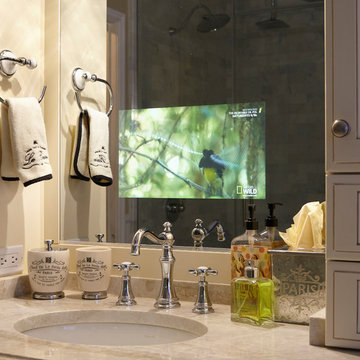 Master Bath with Lounging Shower, TV in mirror