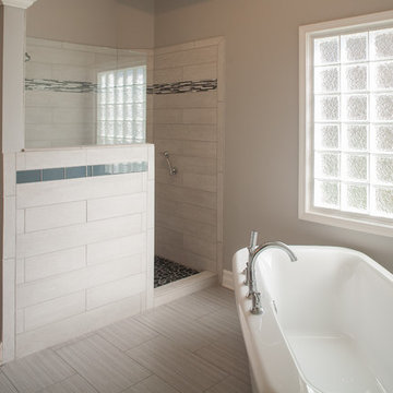 Master bath with walk-in shower and free standing tub