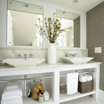Inspiration for a timeless bathroom remodel in Minneapolis with marble countertops and a vessel sink