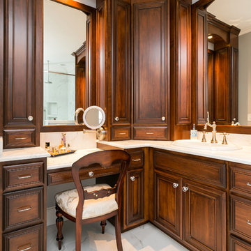 Master bathroom featuring a large custom wooden vanity