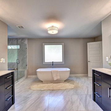 Master Bathroom - Freestanding Tub, Double Furnature Vanity, Frameless Shower