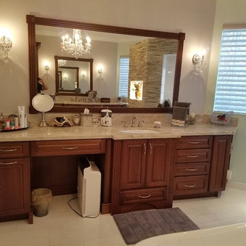 Master Bathroom Full Remodel Featuring Amaretto Cabinets and Quartzite Counters