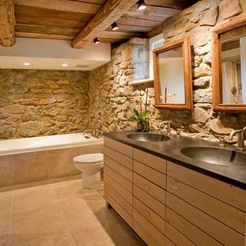 Master bathroom on the lower level of the remodeled barn