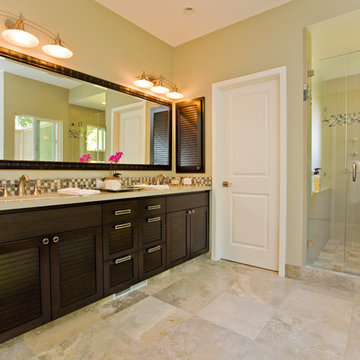 Master Bathroom Retreat with louvered custom cabinetry