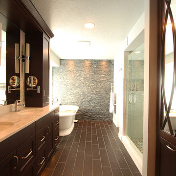 Master Bathroom Retreat with Stacked Stone Accent Wall