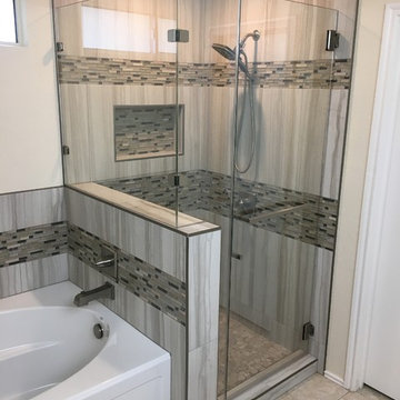 MASTER BATHROOM - Shower / Tub / Vanity Countertop Remodel 12" x 24" Gray Tile
