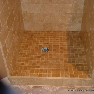Master Bathroom - Travertine Tile Shower, Tub, Floor