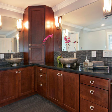 Master bathroom vanity with corner tower
