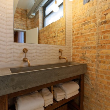Master Bathroom with concrete trough sink