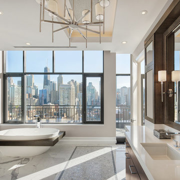 Master Bathroom with freestanding tub and city views