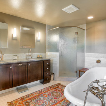 Master Bathroom with High End Finishes and Featuring a Corner Shower with His