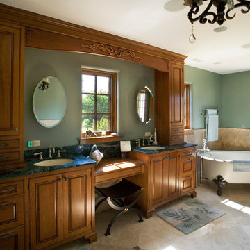 Master Bathroom with His/Hers Cherry Vanities and Towers