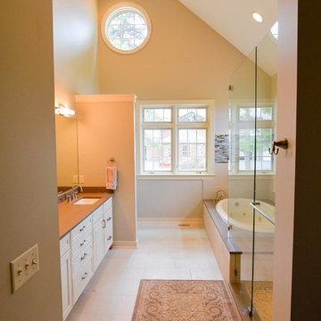Master bathroom with vaulted ceiling