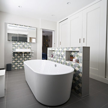 Master ensuite with feature tiling & bespoke wardrobes, Brighton