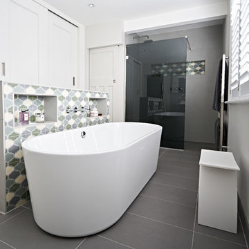 Master ensuite with feature tiling & bespoke wardrobes, Brighton