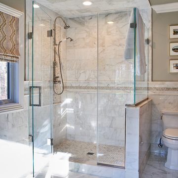 Glass and stone tile shower
