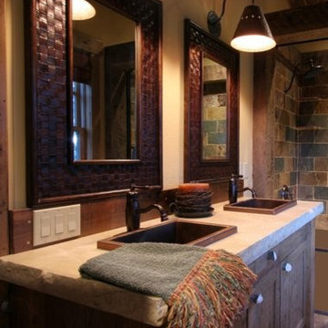 Matching Copper Bathroom Sinks and Rustic Oil Rubbed Bronze Faucets