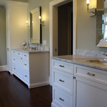 Matching his and her master bath vanities and towers