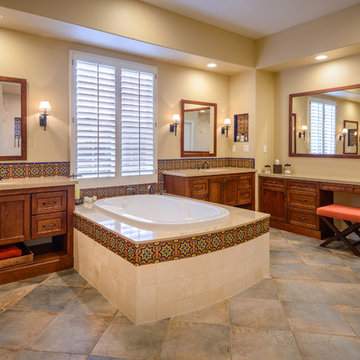 Mediterranean Style Master Bathroom with Large Spa Tub