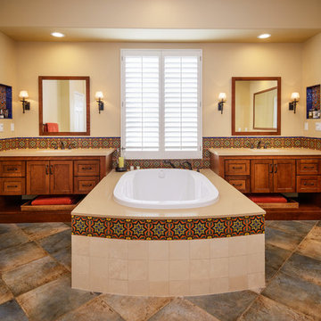 Mediterranean Style Master Bathroom with Large Spa Tub