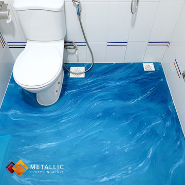Metallic Epoxy Flooring Design (Blue Waves Theme on Blue Mixed Base)