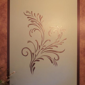 Metallic Faux Painted walls. painted border, Hand painted Scroll Design