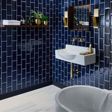 Blue tile in bathroom
