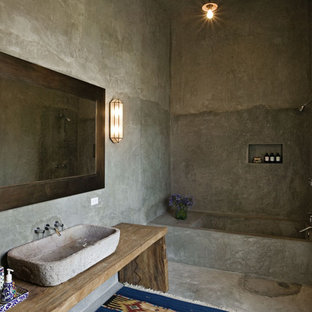 Inspiration for a mediterranean bathroom remodel in New York with a vessel sink