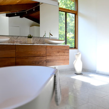 mid century modern deck house master bath