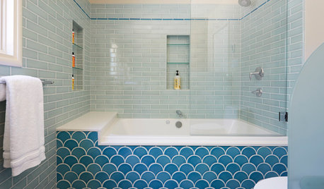 13 Baths Tiled in Beautiful Sea Glass Blue